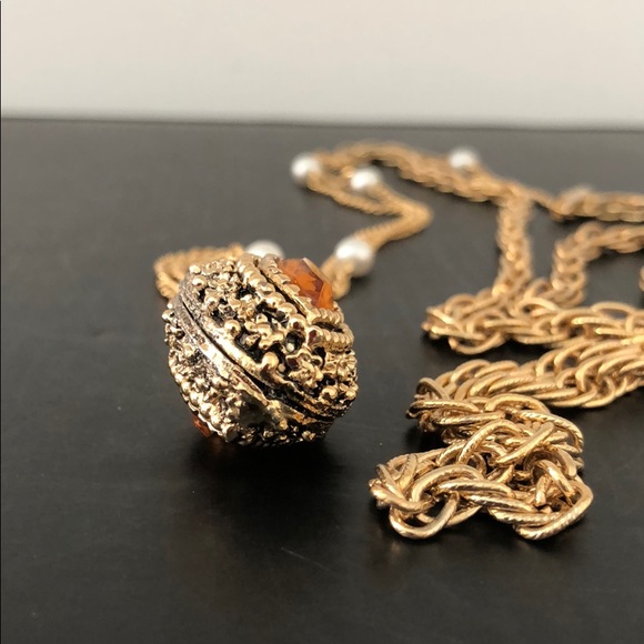 VINTAGE AMBER MARQUIS PENDANT W/PEARLS - Picture 13 of 15